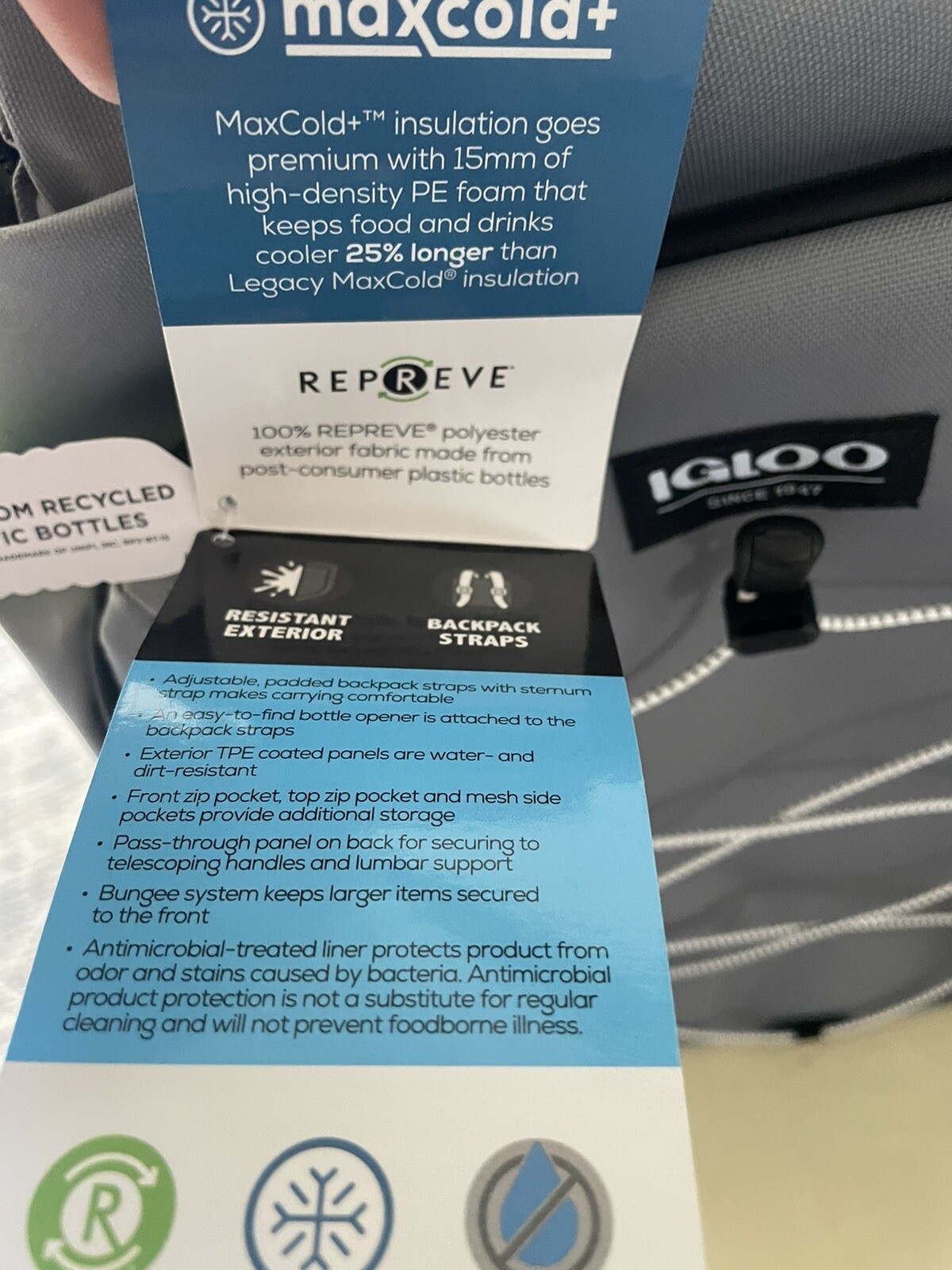 Igloo Element 36Can Backpack Cooler Gray NWT eBay