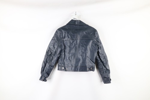 Vintage 70s Streetwear Womens 7/8 Studded Faux Leather Motorcycle Jacket Blue - Picture 6 of 8