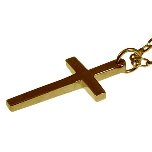 9ct Solid Yellow Gold Small Plain Cross and Chain 22x13mm Quality UK 375 HM