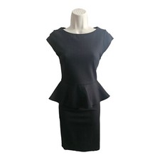 Alice + Olivia Employed NWT Solid Black Cap Sleeve Peplum Dress Size 2 MSRP $264