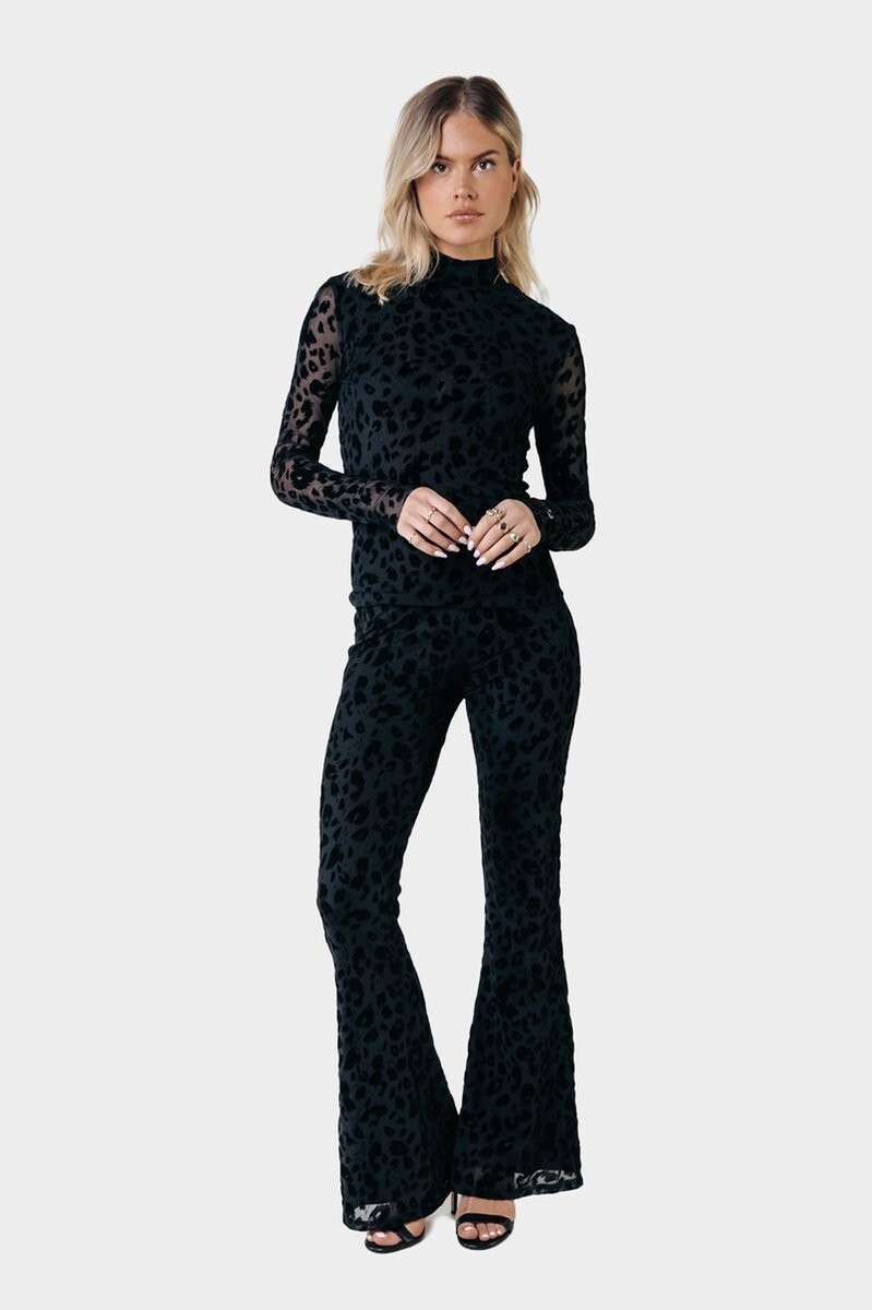 Pantalones acampanados coloridos Rebel S para mujer malla estampado de leopardo elástico cintura alta