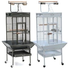 Gabbia Voliera per Uccelli Pappagalli Grande in Metallo e Legno con Piedistallo