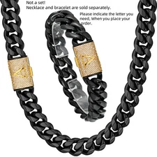 Stainless Steel Miami Hip Hop Cuban Chain Necklace or Bracelet  26 Letters Clasp