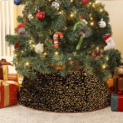BLACK GOLD Christmas Tree Collar 26 Inch Christmas Tree Skirt with Black And Gold Christmas Tree Skirt