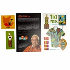 SHAG Palm Springs Tiki Week Postcard Mini Ad Prints and Goth Cat Tiki Stickers