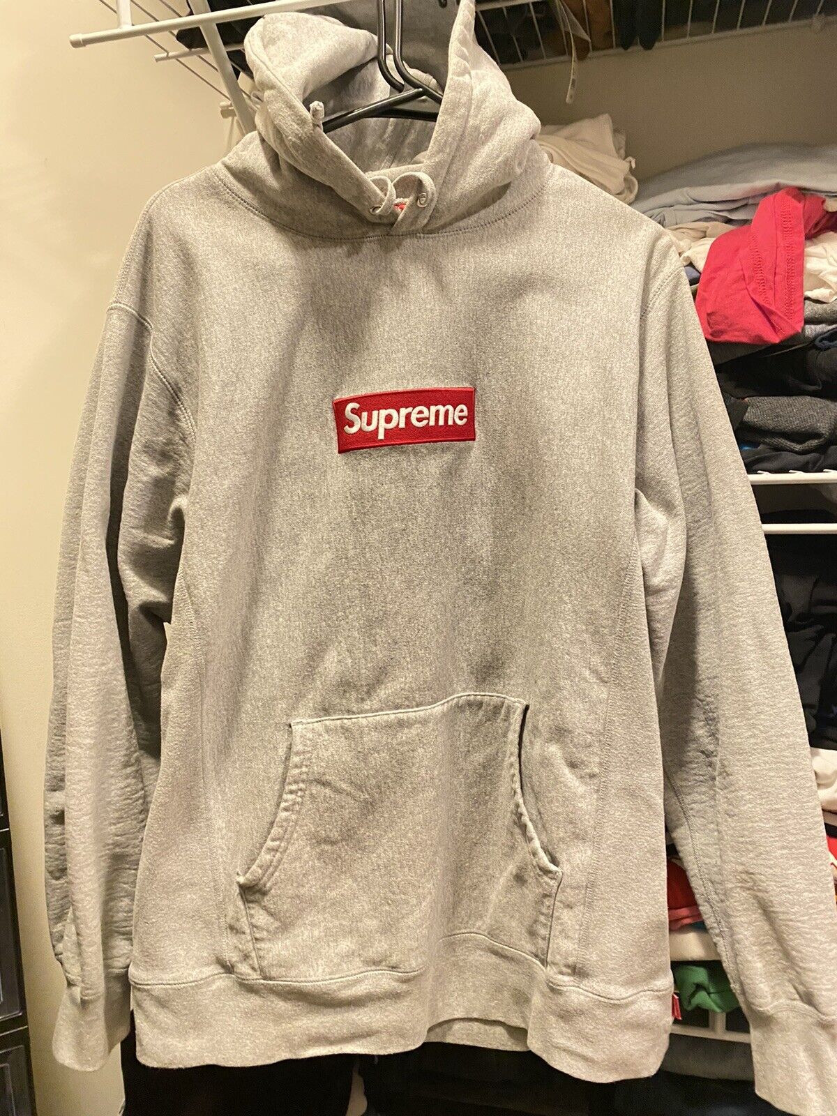 Supreme Box Logo Hoodie Gray Men's Large Gently Worn Rare BOGO FW 2016