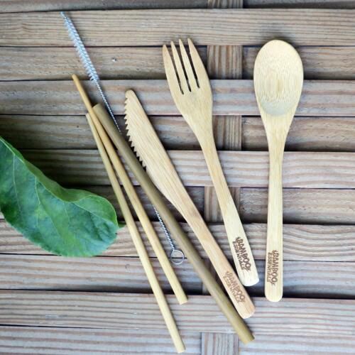 Wooden Kitchen Utensils, 6 Piece Bamboo Fork & Knife Set With Carrying Pouch - Picture 12 of 43