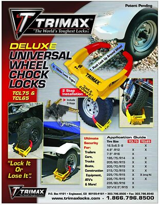 Trimax TCL65 Deluxe Universal Wheel Chock Lock Prevent Trailer Car