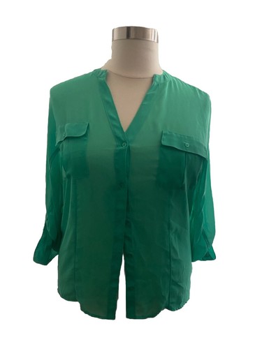 Candies Womens XL Semi-Sheer Green Button Blouse Long Sleeves New w/Tags Size XL - Picture 5 of 19