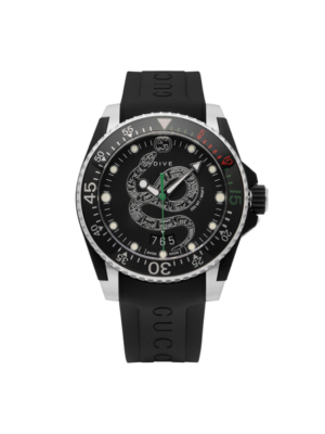 Gucci Dive Men's Snake Dial Black Rubber Strap Watch - YA136323