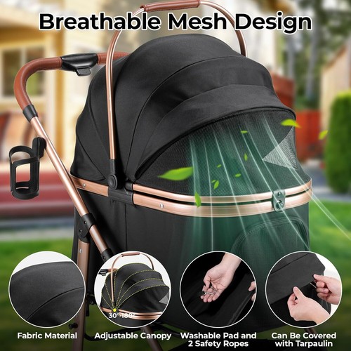 Tall Rubber Wheels 360° Dog Buggy Dog Stroller Shock Absorption Carry Bag, Foldable - Picture 8 of 10