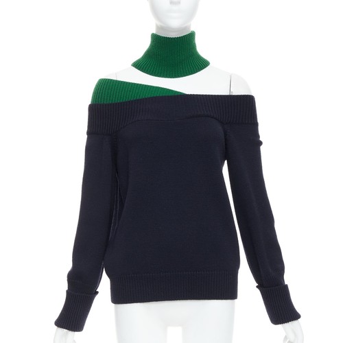 MONSE navy green merino wool asymmetric cut out sweater S