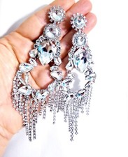 Chandelier Rhinestone Crystal Pageant Bridal Earrings Clear Drop Dangle 6 Inch