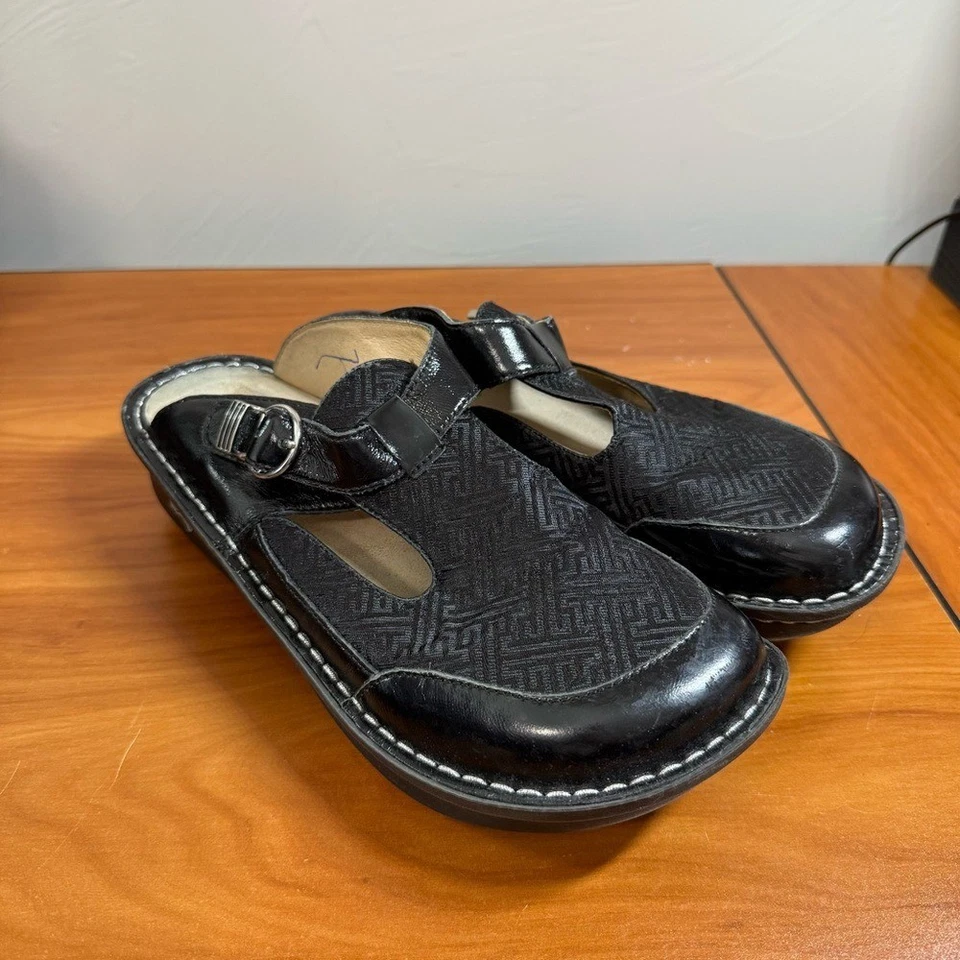 Alegria черный геометрический ткани кожи Mazie сабо пряжка мулы размер 9 (39) - Изображение 4 из 4