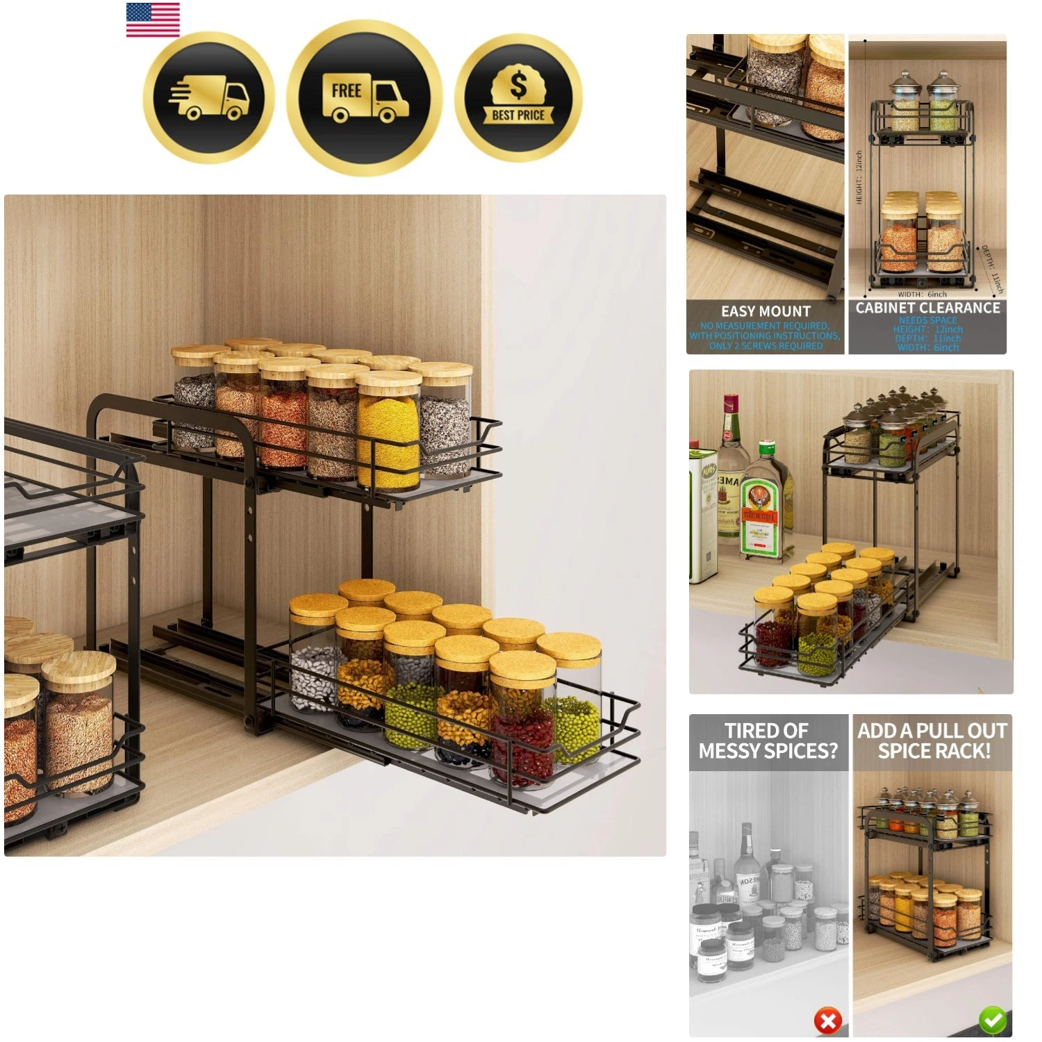 Spice Rack Organizer for Cabinet, 2 Tier Pull Out Spice Organizer for Cabinet...
Opens in a new wind