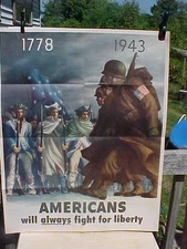 Original 1943 WW2 WWII Poster  American Will Always Fight for Liberty 28 x 22 "