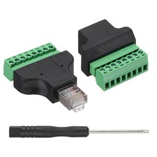 2 Pcs RJ45 Female/Male Plug to 8 Pin Screw Terminal Connector Adapter Black