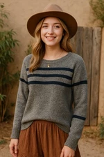 Garnet Hill Pullover Sweater Women's Size S 100% Wool Crew Neck Gray Heathered