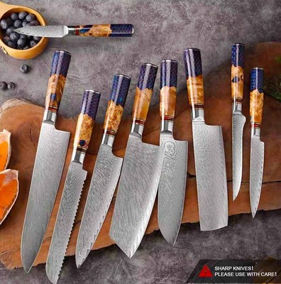 Damast Küchenmesser Set VG10 Stahl 67 Lagen scharf Kochmesser Allzweckmesser