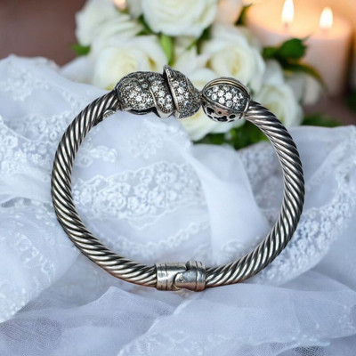 Rare David Yurman Flora Baracci Circus Panda 950 Silver 14k Gold  Cable Bracelet