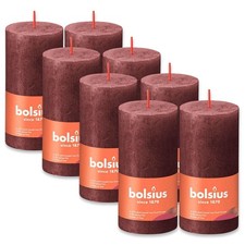 8er Set Bolsius Rustik Stumpenkerzen 100x50mm Blockkerzen klein - Samtrot