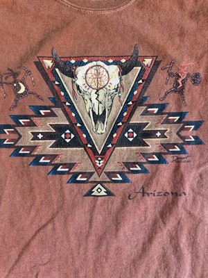 Arizona Aztec Indian Cow Skull Graphic Tee T-Shirt  Red XLarge Gildan Used XL