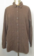 Studio Works Brown Button Up Shirt Womens Size XL Chest 48 LS Microfiber 35138