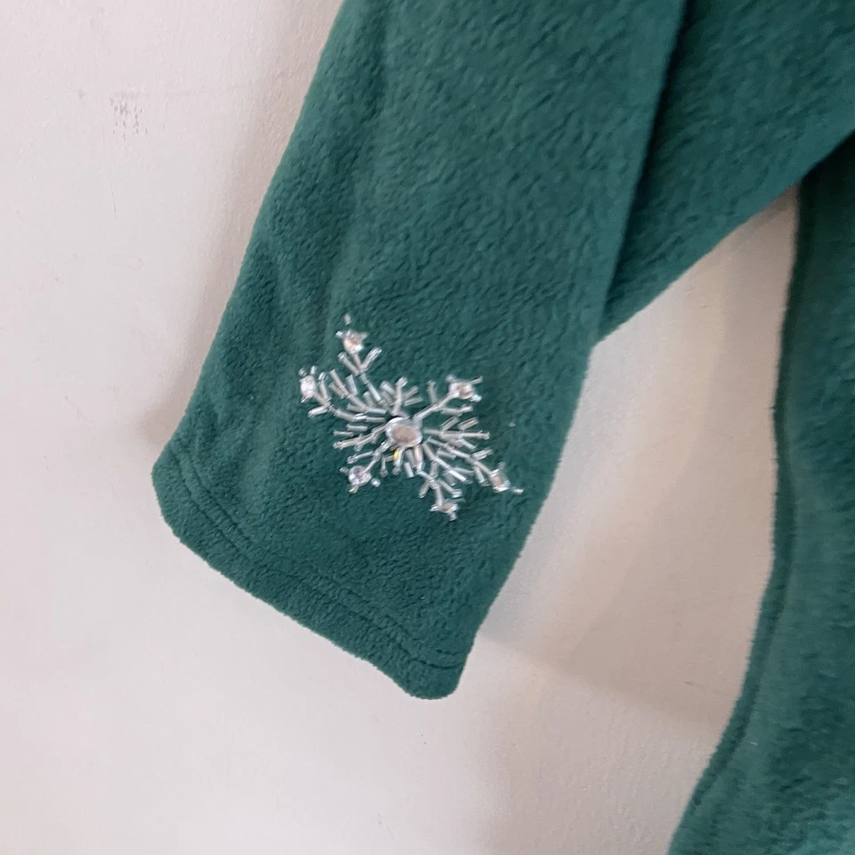 Quacker Factory Womens Sz 3X Snowflake Rhinestone Green Qtr Zip Fleece Beaded - Image 4 of 4
