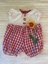 Vintage Buster Brown Sunflower Gingham Red And White Romper 3-6 Month