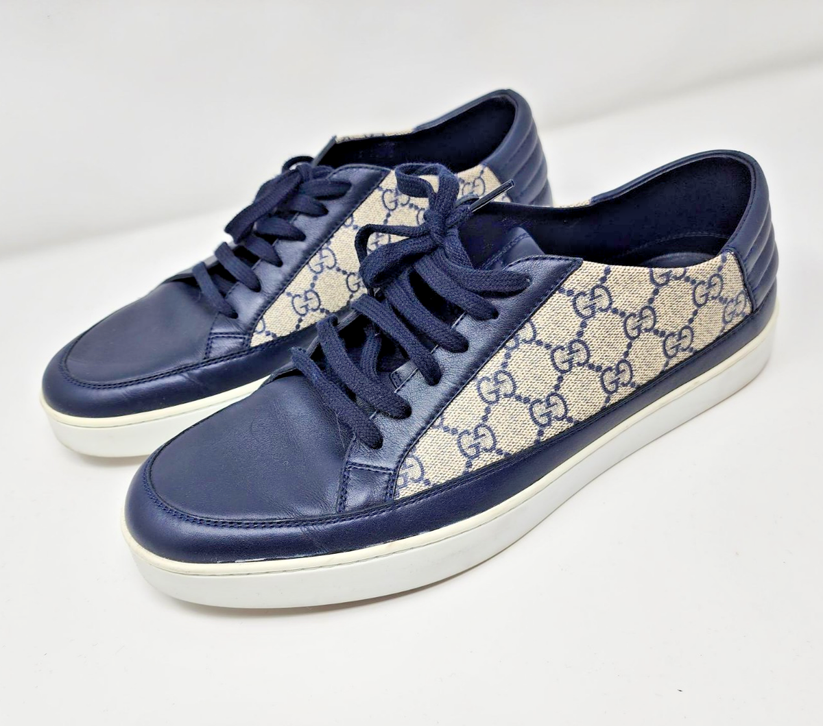 VGUC Gucci Navy Blue GG Imprime Sneakers Guccisima Canvas Leather UK 10 US 10.5 GUCCI 409766 Blue Guccissima Nylon Leather High Top Men  main image 2