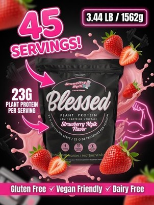 EHPLabs Blessed Plant Protein 3.44lb 45 Serving Strawberry Mylk French label