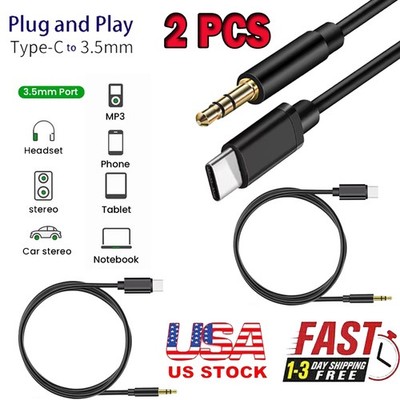 2pcs For iPhone 15/Pro/Max/Plus - USB-C to 3.5mm Aux Cable Audio Cord Car Stereo