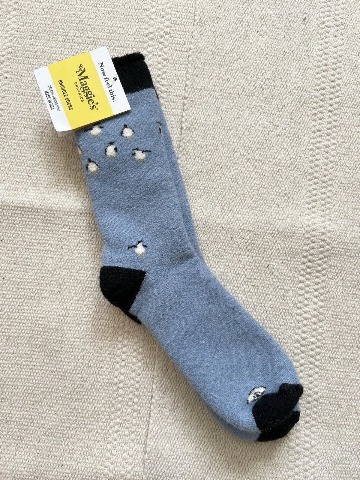 Maggie's Organics Wool Snuggle Penguin Socks Size M Blue Made in USA NEW