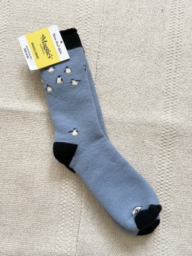 Maggie's Organics Wool Snuggle Penguin Socks Size M Blue Made in USA NEW - Picture 1 of 7