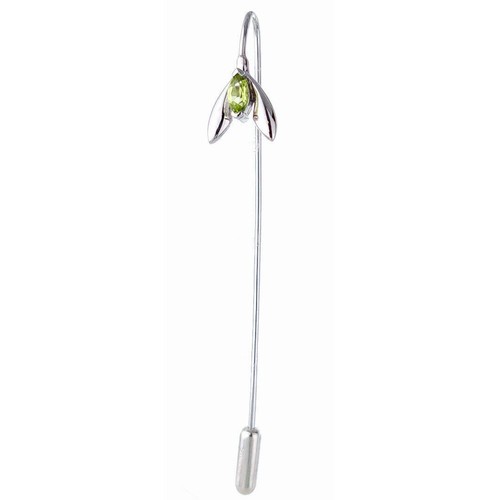 Peridot Snowdrop Tie Lapel Pin Stick Brooch Sterling Silver Gift Box - Picture 6 of 12