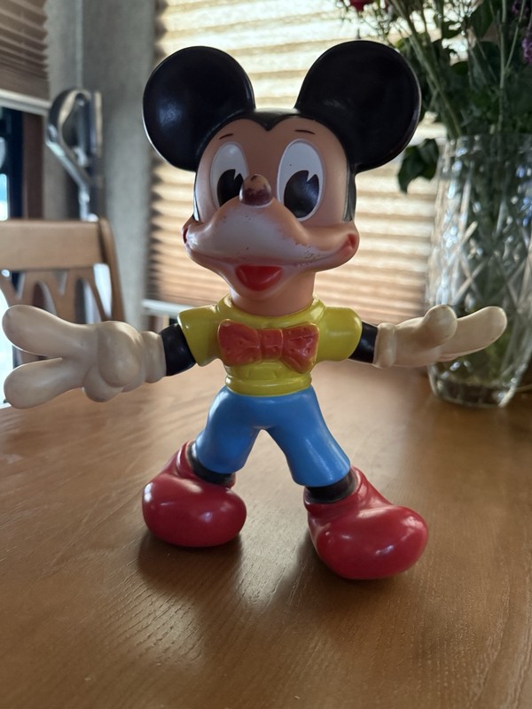 1960's Mickey Mouse Rubber Vinyl Toy Walt Disney Production 10.5” Made in Italy