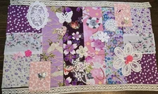 Slow Stitch Sewing Kit Purple Pink Fabric Trim Buttons Doily Quilt Squares Lace