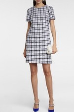 Carolina Herrera Houndstooth Check Shift Mini Dress Size 14 Lupine Blue $1690