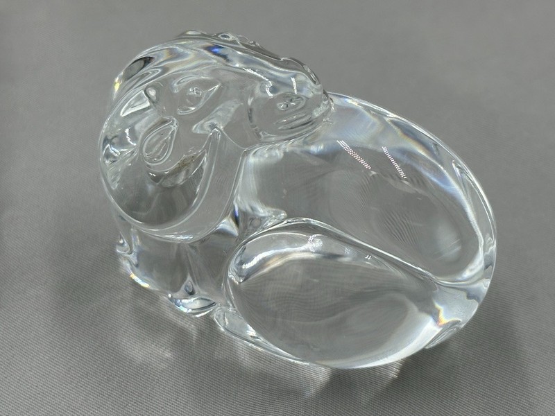 Vintage Steuben Signed Crystal Figural Ram Hand Cooler Paperweight Sculpture
