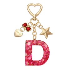 Cute Initial Letter Keychain, Letter-D Keychains for Women Girls Bling Red