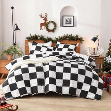 Checkered Comforter Twin 66X90Inch , Black White Plaid Gingham Bed Set for Teen