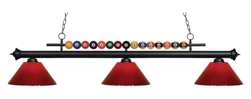 Matte Black Shark 3 Light Billiard Chandelier with Red Acrylic Shades - Picture 1 of 1