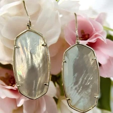 Kendra Scott Elle Drop Earrings White Mother Of Pearl Gold Plated 1.5”