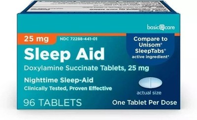Basic Care Sleep Aid  Doxylamine Succinate Tablets, 25 mg, 96 Count 11213219