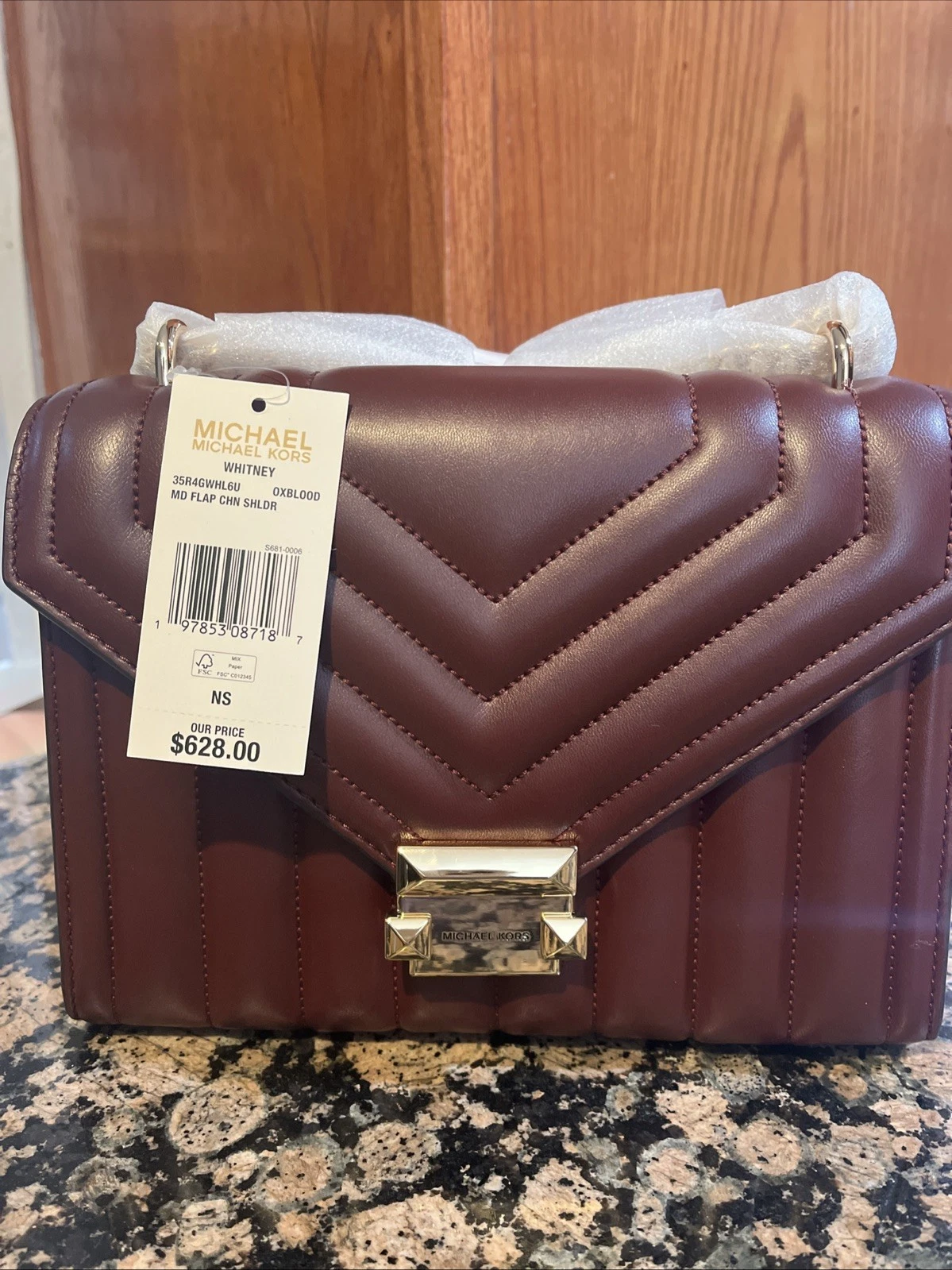 MICHAEL KORS WHITNEY OXBLOOD CHAIN SHOULDER TOTE BAG PURSE NWT MSRP $628