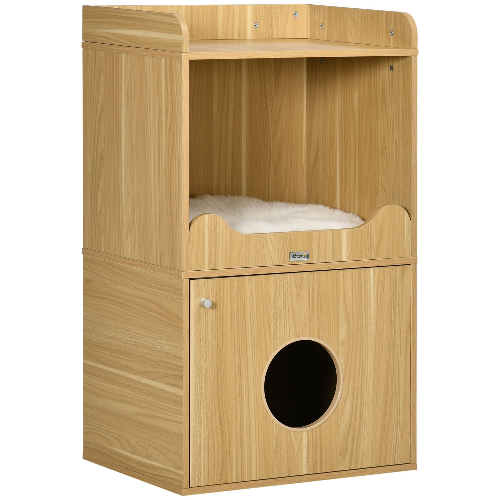 Meuble litiere chat discret pour salon armoire de toilette bois brun avec rangement integre