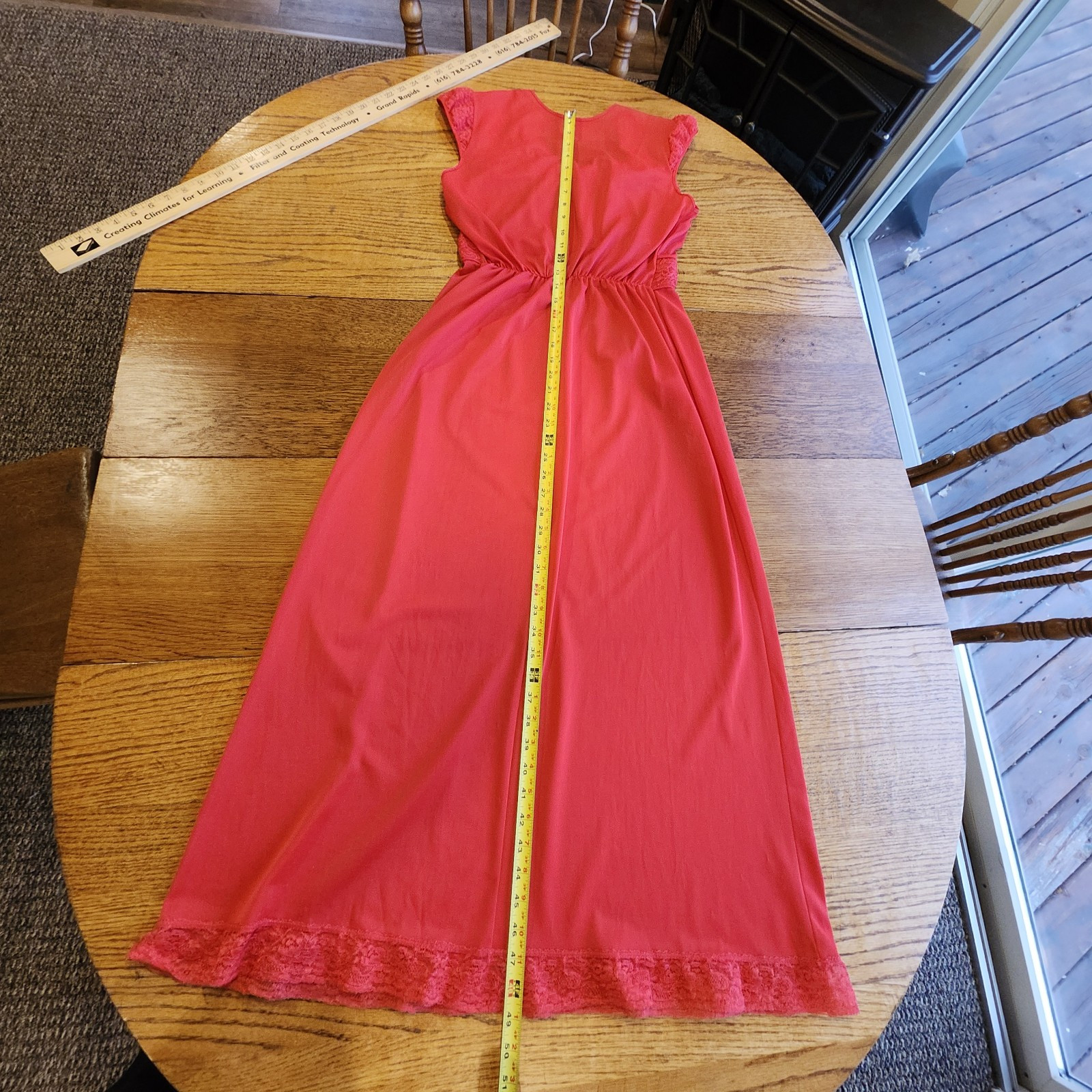 Vtg Carol Brent Red Nylon Semi Sheer Nightgown Size 36 Long Lace Sleeveless 