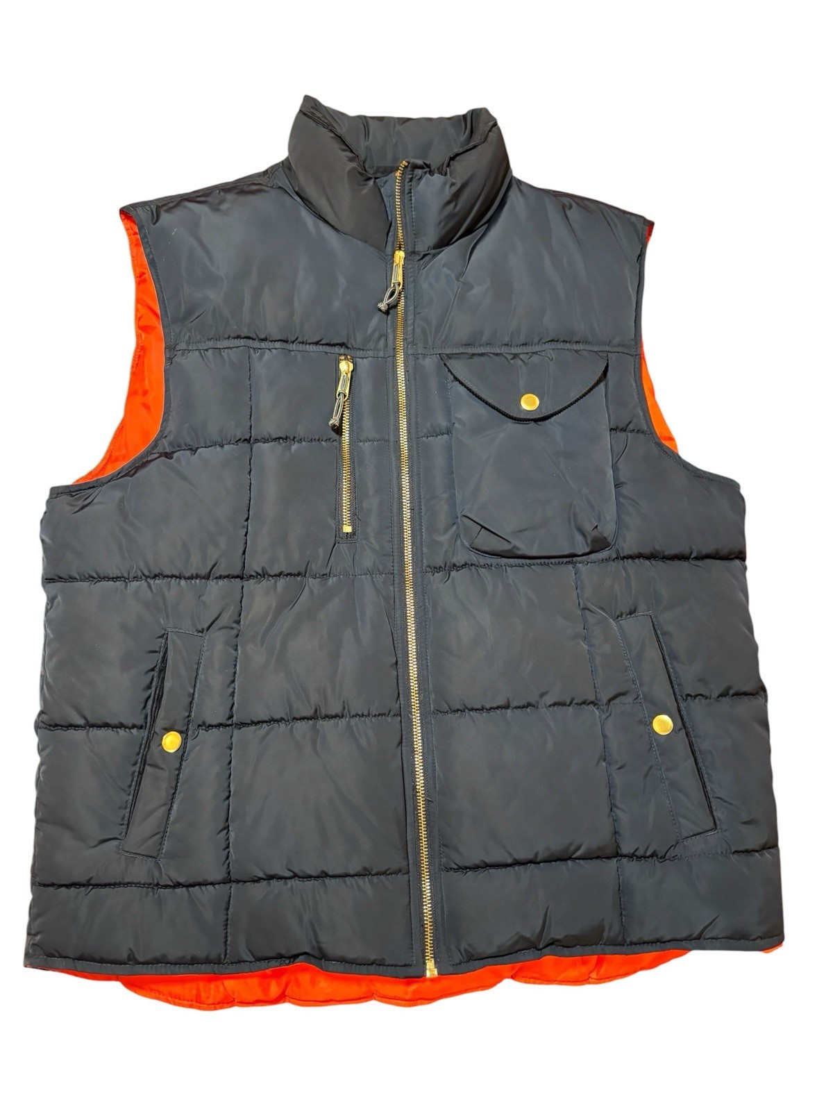 Goodfellow & Co Men’s Puffer Navy Blue And Orange Quilted Vest Size L