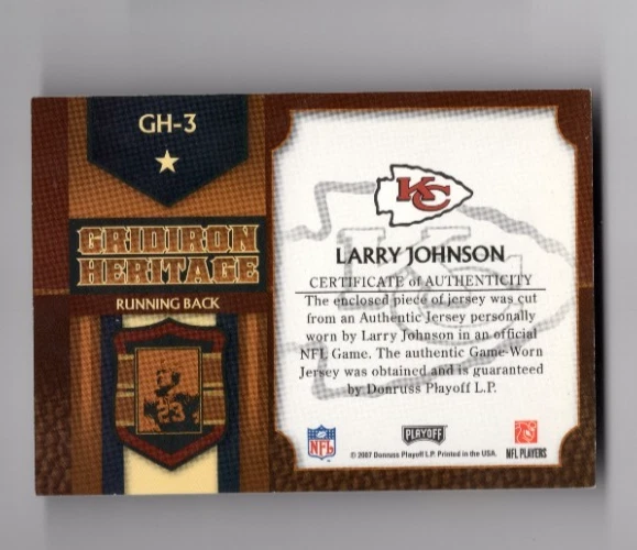 2007 Donruss Prestige Gridiron Heritage Larry Johnson Chiefs #GH-3 - Image 2 of 2