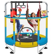 55" Indoor Outdoor Trampoline with Net for Kids - Blue Yellow